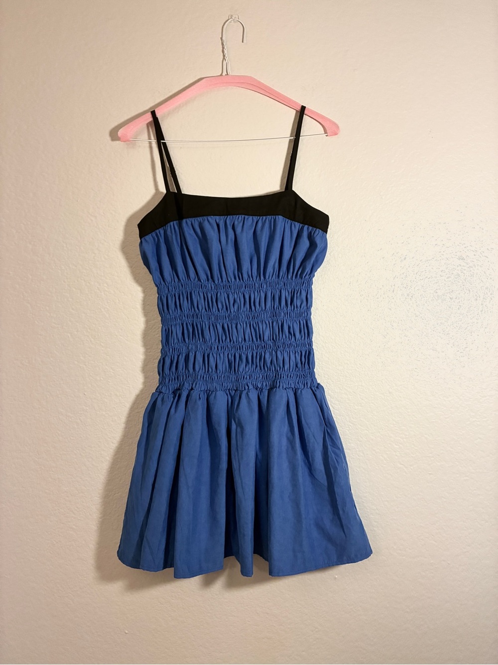 Sky to Moon Size S Y2K Blue and Black Smocked Mini Dress Babydoll Sweetheart - Picture 2 of 11